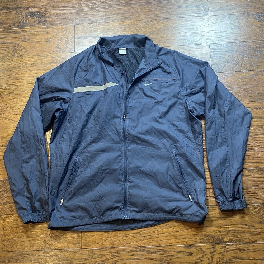Nike Windbreaker Jacket Mens XL Navy Blue Full Zip Reflective Mesh Lined Ripstop